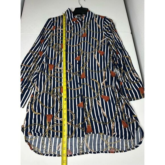 Marquis Women’s Blouse Size S Blue Brown Chain Pattern Button Down Long Sleeve - Picture 8 of 14